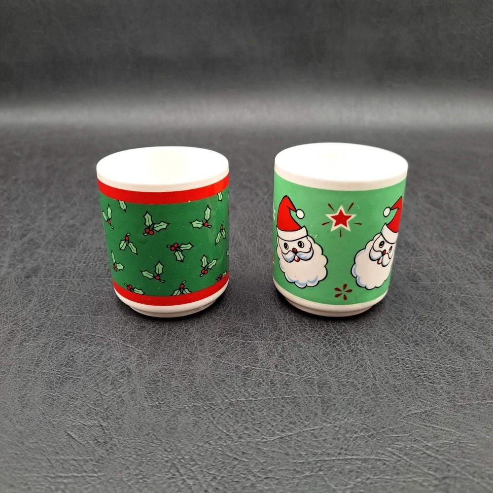 Vintage Target Christmas Votive Candle Holders Set of 2 Santa Claus Holly Berry